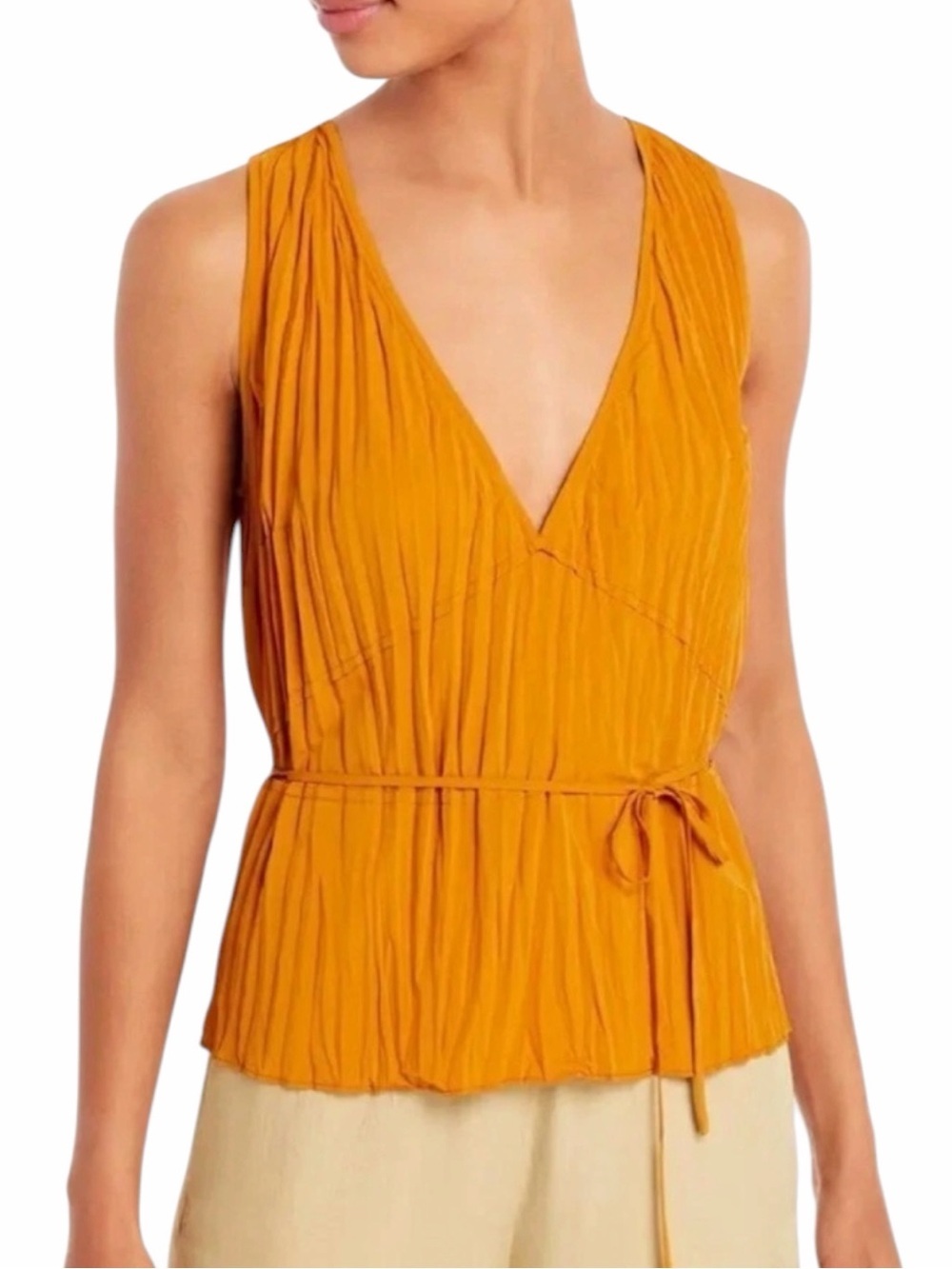 NEW Vince Crushed Pleat Double V Tied Crepe Tank in Melon Women’s Size S NWOT